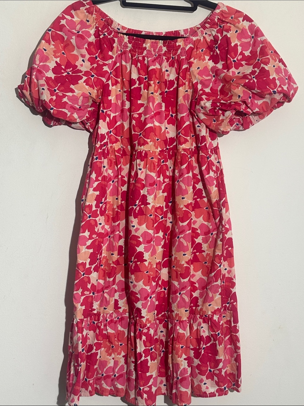 Girls' Pink Floral Puff-Sleeve Tiered Dress